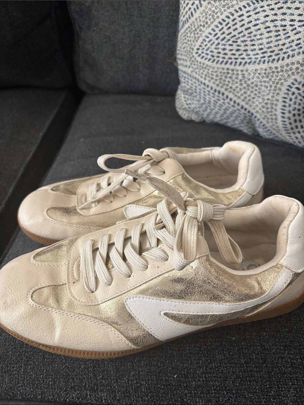 Dolce Vita Metallic Gold and White Women's Sneaker